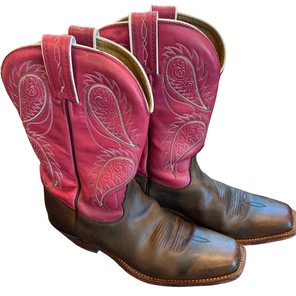 Tony Lama Pink/Rose and Brown leather boots. Size 9.5 B. Wide calf